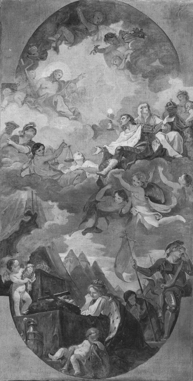 تأليه سانت لويس ، رسم تخطيطي لسقف الكنيسة سان لويجي دي فرانسيسي ، روما ، 1754-56 بواسطة تشارلز جوزيف ناتوار