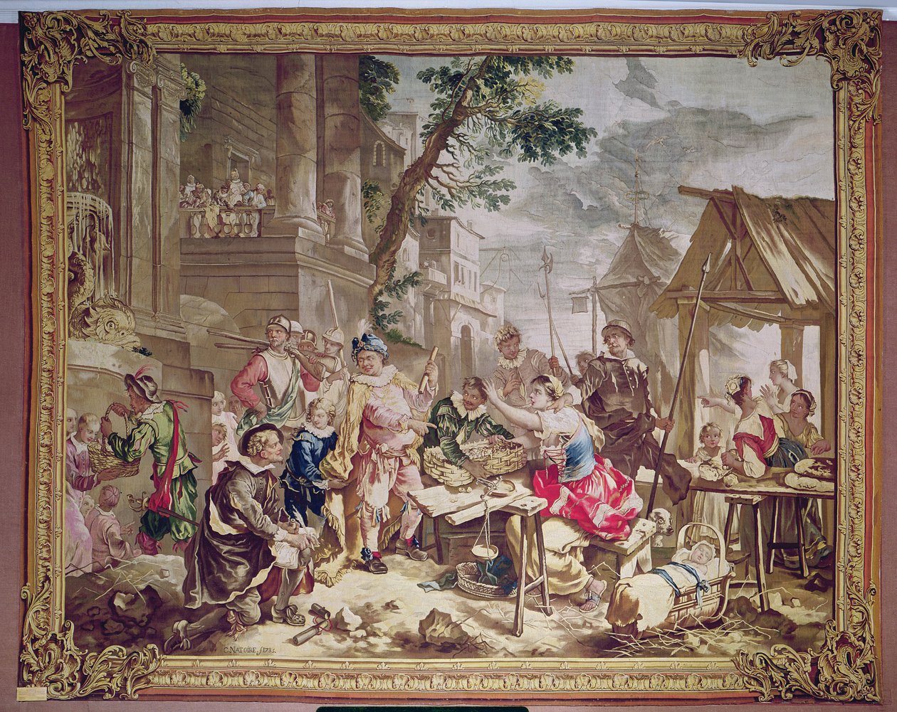 سانشو بانزا وبائع الجوز ، من قصة دون كيشوت ، ورشة Beauvais ، 1735 (نسيج) بواسطة تشارلز جوزيف ناتوار