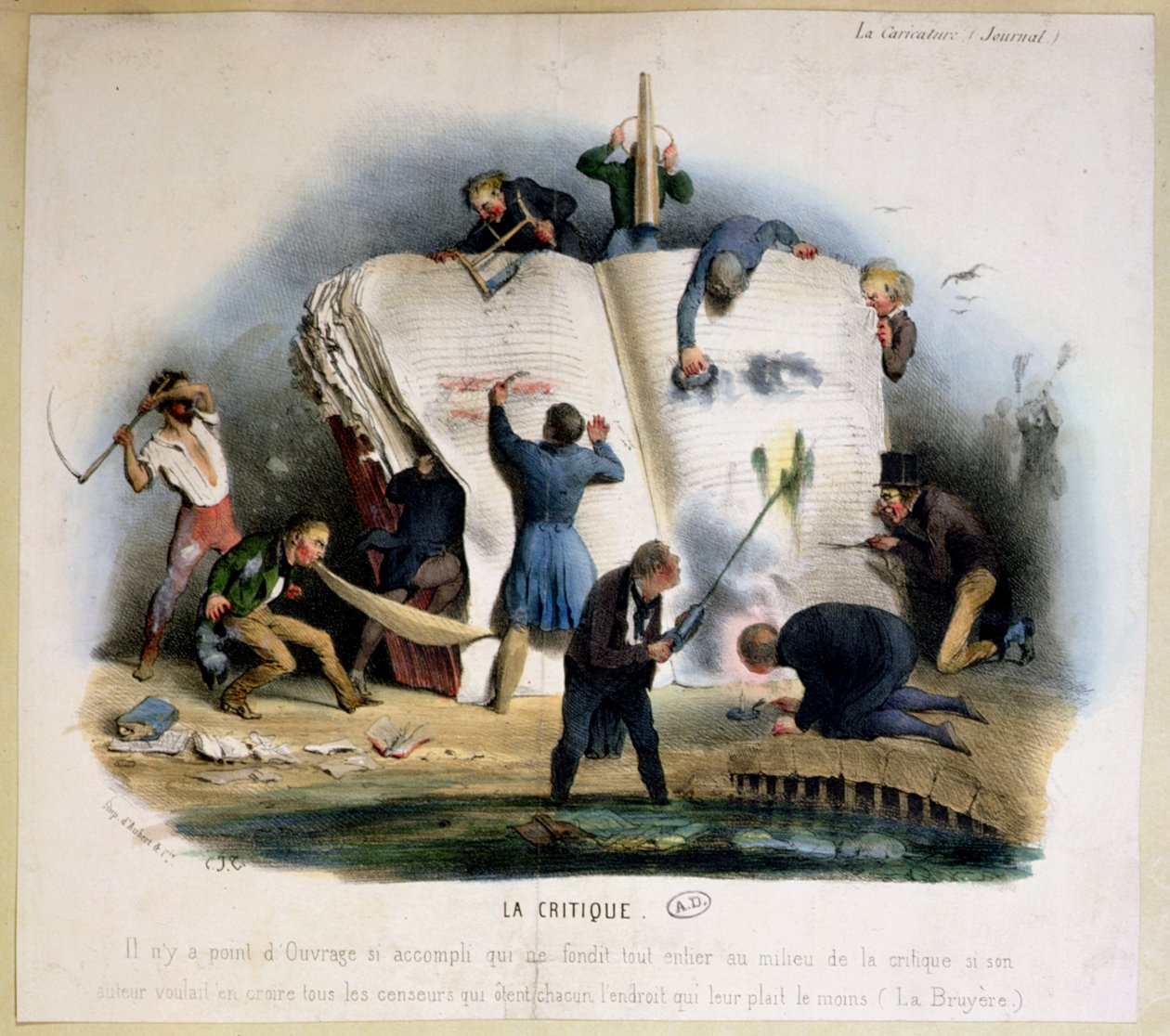 النقد الأدبي ، كاريكاتير النقاد الأدبيين إزالة مقاطع من الكتب التي تثير استيائهم ، ج .1830 بواسطة تشارلز جوزيف ترافيس دي فيليرز