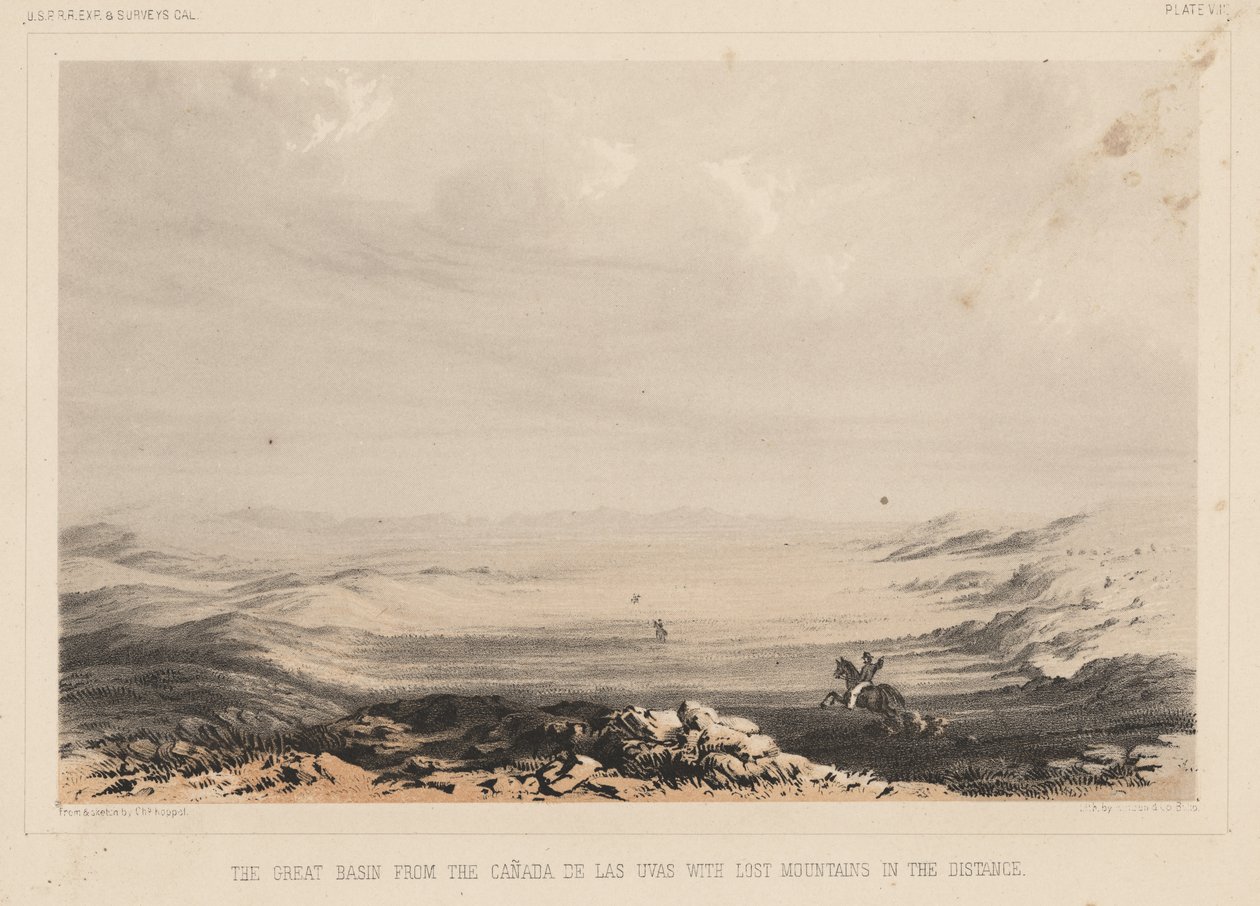 الحوض الكبير من كندا دي لاس أوفاس مع الجبال المفقودة في المسافة ، ليثو بواسطة A. Hoen und Co. ، 1855 (chromolitho) بواسطة تشارلز كوبيل