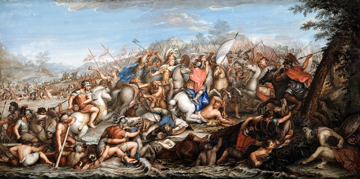 الكسندر عبور نهر Granicus (تمبرا على الرق) بواسطة تشارلز لو برون