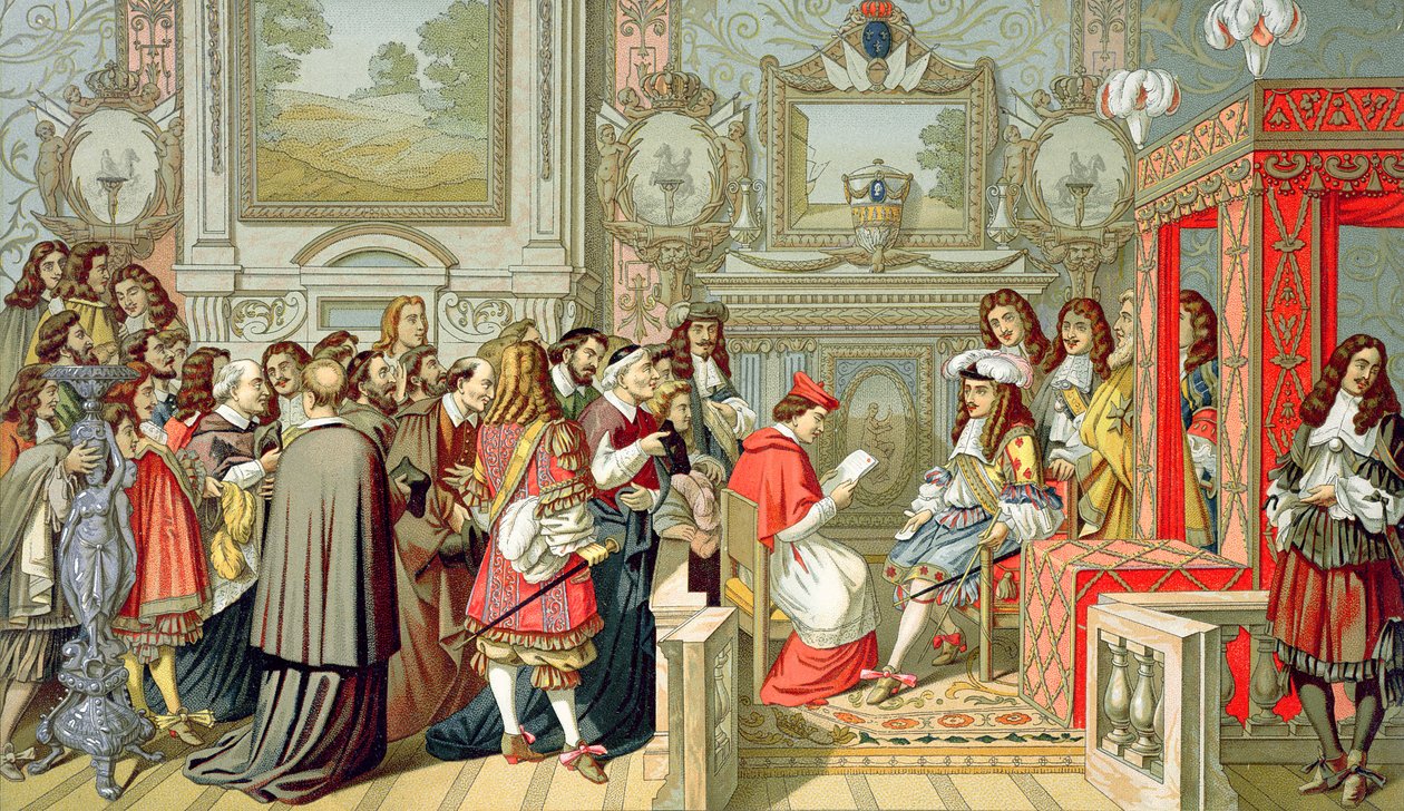 لويس الرابع عشر (1638-1715) يستلم المندوب البابوي في فونتينبلو في 29 يوليو 1664 بواسطة تشارلز لو برون