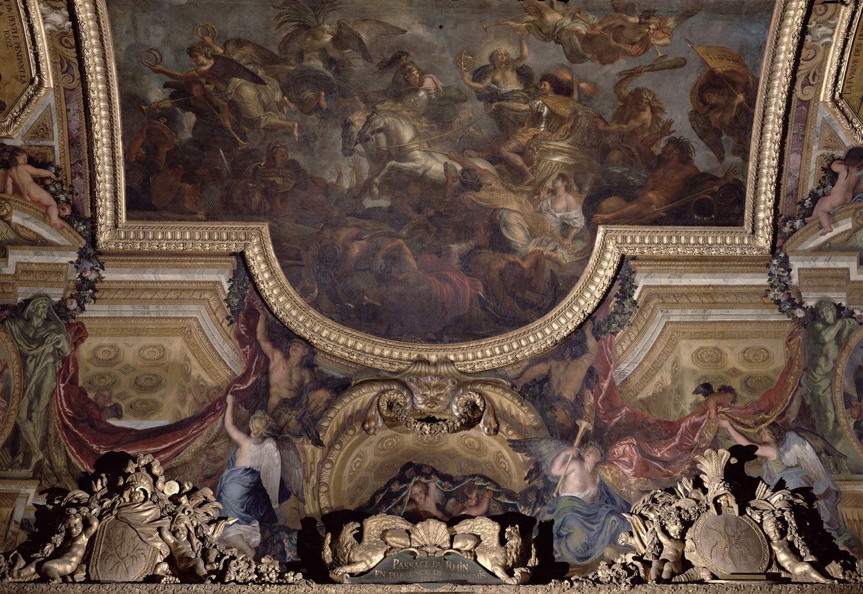 ممر على نهر الراين في وجود الأعداء 1672 ، لوحة السقف من Galerie des Glaces بواسطة تشارلز لو برون