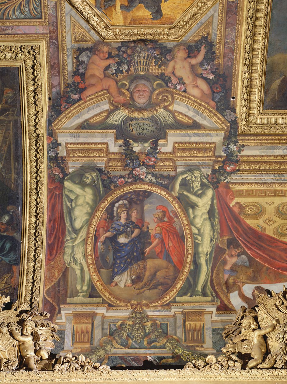 اعتراف إسبانيا بفوز فرنسا في عام 1662 ، لوحة السقف من Galerie des Glaces بواسطة تشارلز لو برون