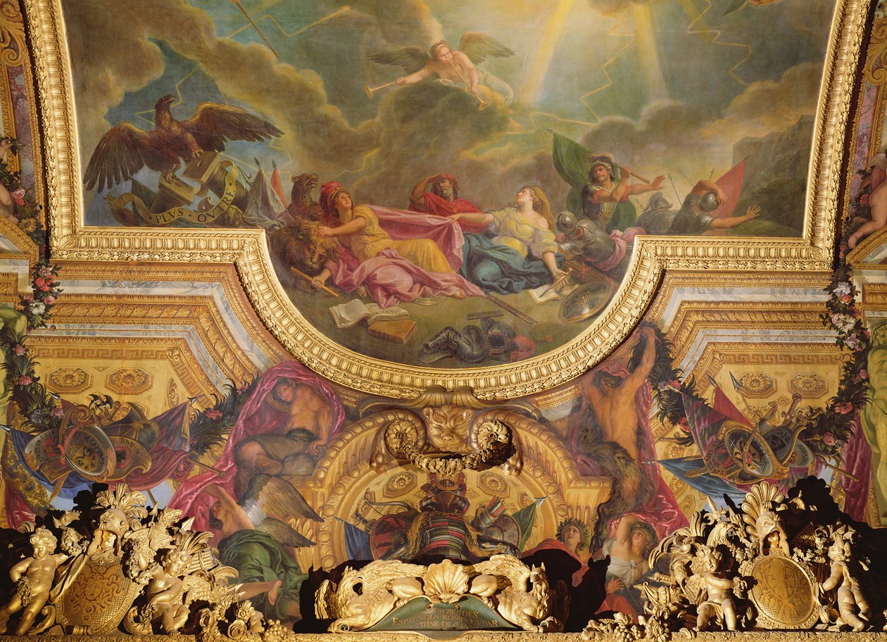 استراتيجية الإسبانية المدمرة من خلال الاستيلاء على جنت ، لوحة السقف من Galerie des Glaces بواسطة تشارلز لو برون