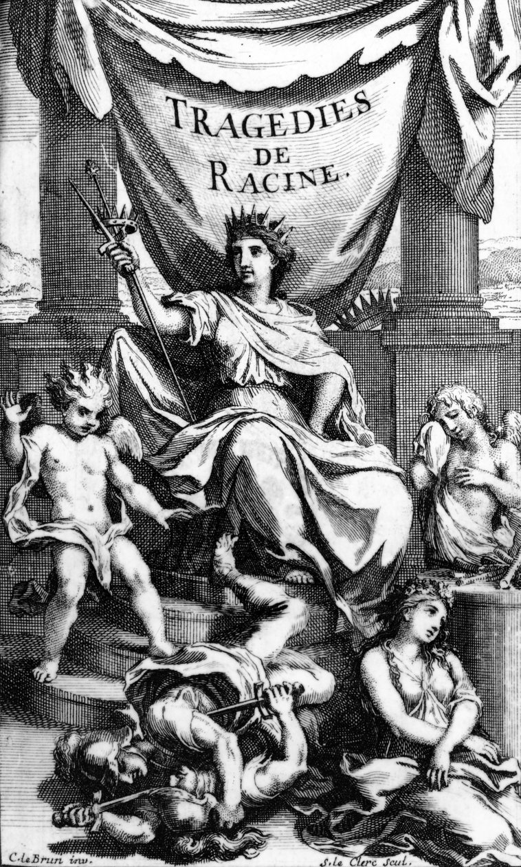 صفحة العنوان إلى "Tragedies de Racine" ، منقوش بواسطة Sebastien Le Clerc ، 1676 بواسطة تشارلز لو برون