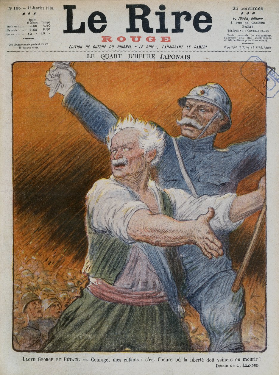 ديفيد لويد جورج وبيتين ، صورة الغلاف الأمامي من `` Le Rire Rouge &39;&39; ، 12 يناير 1918 بواسطة تشارلز ليندر