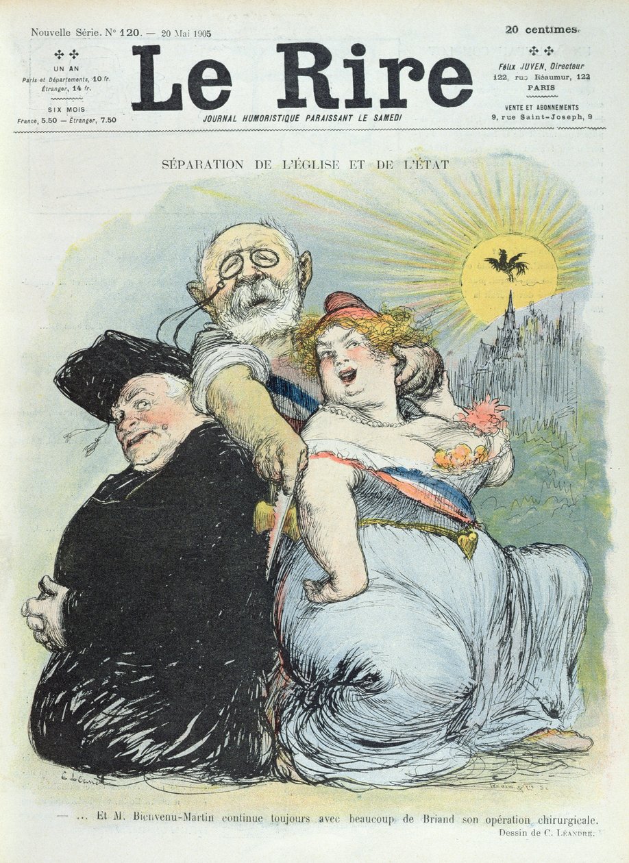 جان بابتيست بينفينو مارتن (1847-1943) يفصل الدولة عن الكنيسة ، كاريكاتير من مجلة "لو راير" في 20 مايو 1905 بواسطة تشارلز ليندر