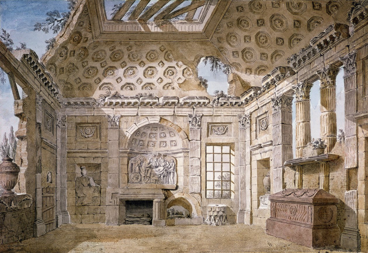 No.3607 تصميم غرفة الخراب للدير (دير الآن) سانت ترينيتا ديل مونتي ، روما ، c.1766 (الطباشير والقلم والمرحاض) بواسطة تشارلز لويس كليريسو