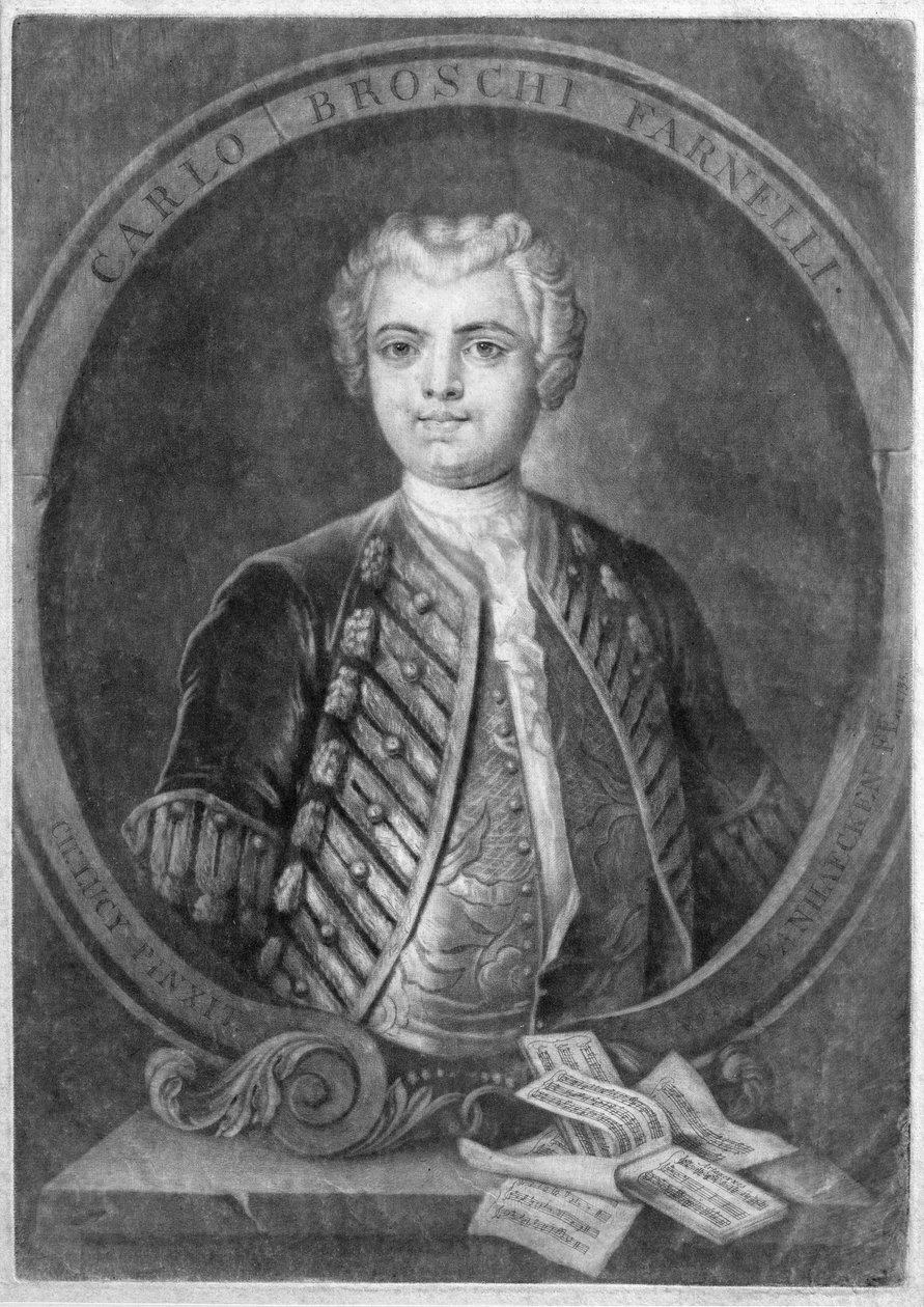 صورة لكارلو بروشي فارينيللي (1705-82) ، كاستراتو الإيطالي ، منقوش بواسطة ألكسندر فون هايكن (1701-58) ، 1735 بواسطة تشارلز لوسي