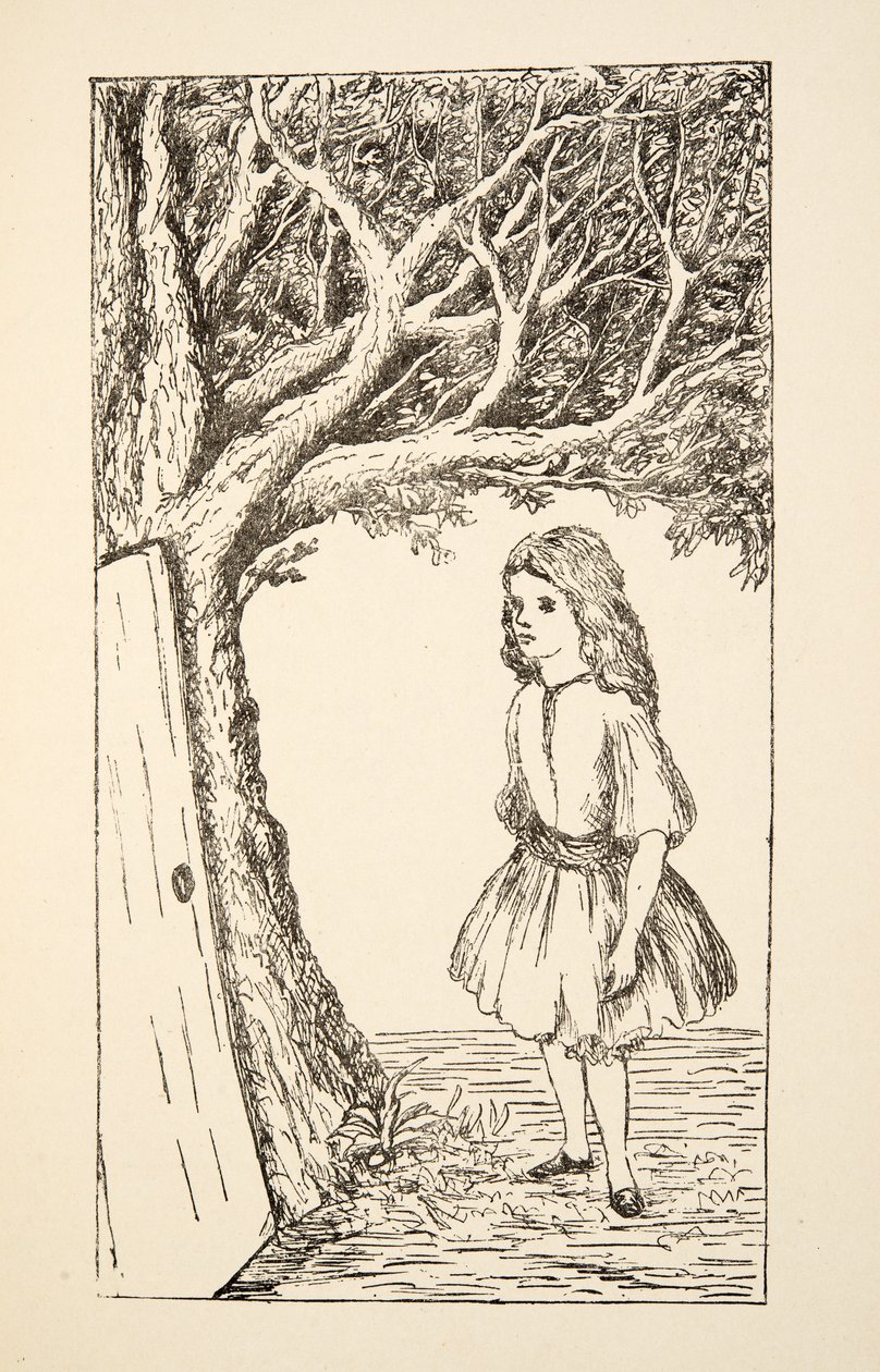 تجد أليس بابًا في الشجرة ، التوضيح من Alices Adventures Under Ground ، الحانة. 1886 (فاكس) بواسطة تشارلز لوتويدج دودجسون