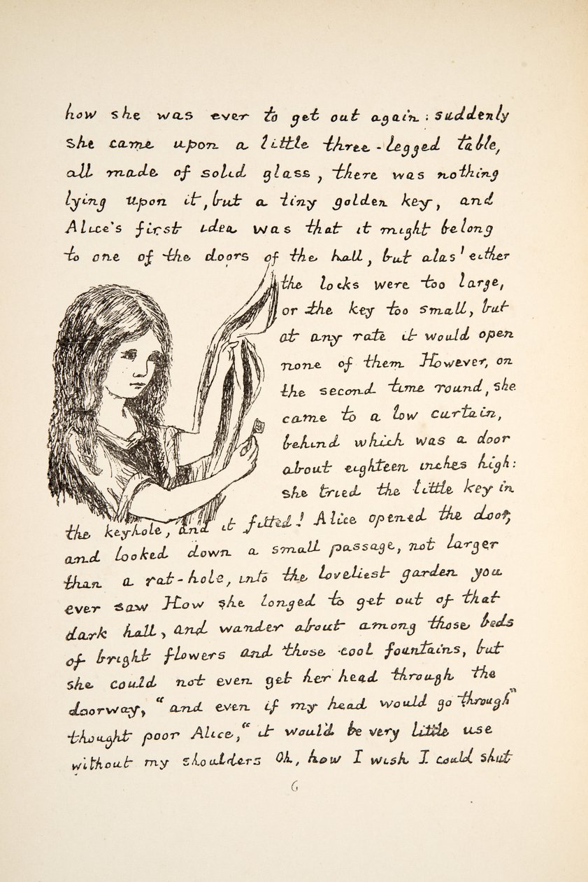 تجد أليس المفتاح الذهبي ، صورة توضيحية من Alices Adventures Under Ground ، الحانة. 1886 (فاكس) بواسطة تشارلز لوتويدج دودجسون