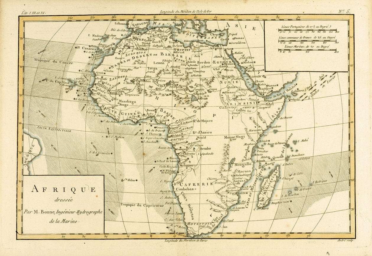 أفريقيا ، من "أطلس جميع أنحاء العالم المعروفة" بقلم غيوم راينال (1713-96) المنشورة جنيف ، 1780 بواسطة تشارلز ماري ريغوبرت بون