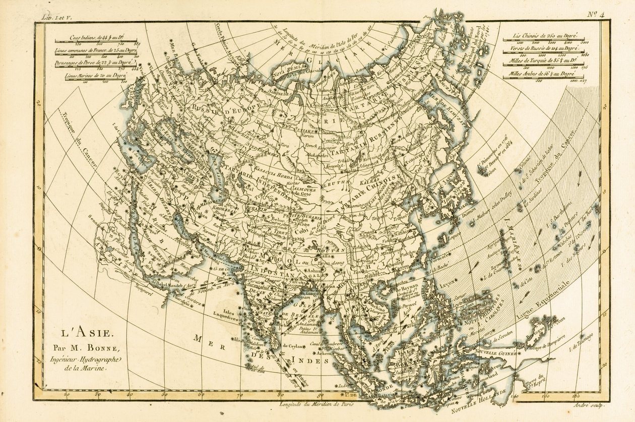 آسيا ، من "أطلس جميع أنحاء العالم المعروفة" بقلم غيوم راينال (1713-96) المنشور جنيف ، 1780 بواسطة تشارلز ماري ريغوبرت بون