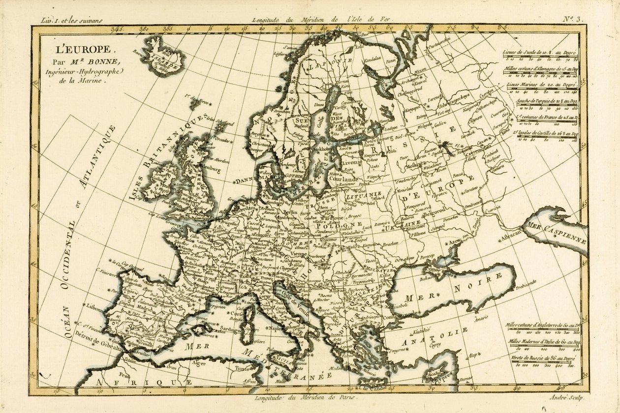أوروبا ، من "أطلس جميع الأجزاء المعروفة في العالم" بقلم غيوم راينال (1713-96) المنشورة جنيف ، 1780 بواسطة تشارلز ماري ريغوبرت بون
