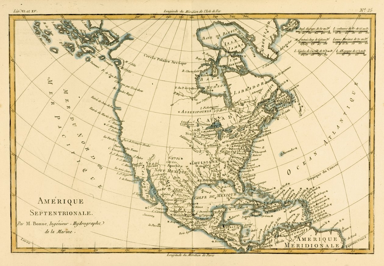 أمريكا الشمالية ، من "أطلس جميع الأجزاء المعروفة في العالم" بقلم غيوم راينال (1713-96) ، تم نشره JL Pellet ، جنيف ، 1780 بواسطة تشارلز ماري ريغوبرت بون