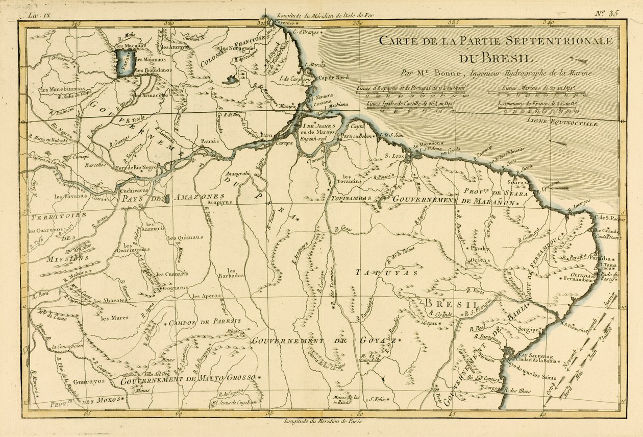 شمال البرازيل ، من "أطلس جميع أنحاء العالم المعروفة" بقلم غيوم راينال (1713-96) ، تم نشره JL Pellet ، جنيف ، 1780 بواسطة تشارلز ماري ريغوبرت بون