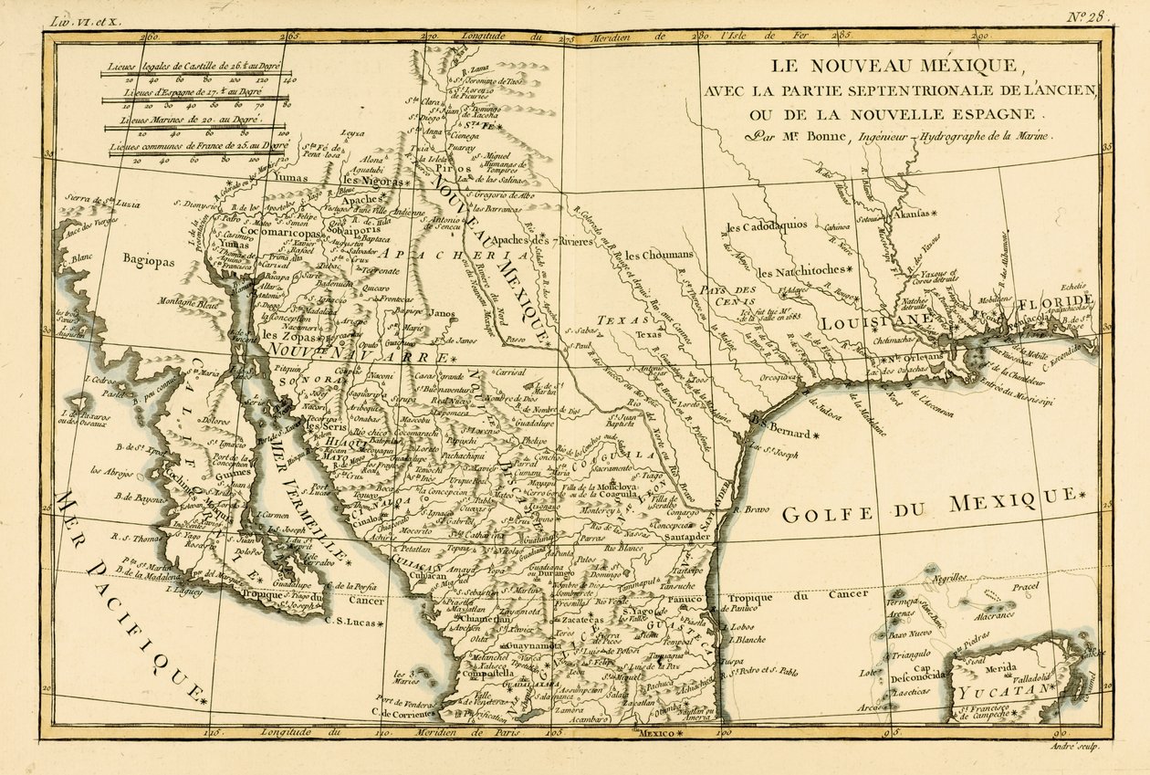 شمال المكسيك ، من "أطلس جميع أنحاء العالم المعروفة" بقلم غيوم راينال (1713-96) المنشور جنيف ، 1780 بواسطة تشارلز ماري ريغوبرت بون