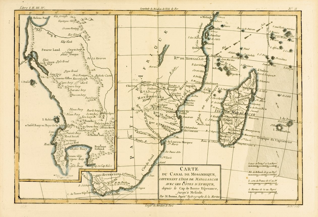إفريقيا الجنوبية ، من "أطلس جميع أنحاء العالم المعروفة" بقلم غيوم راينال (1713-96) المنشورة جنيف ، 1780 بواسطة تشارلز ماري ريغوبرت بون