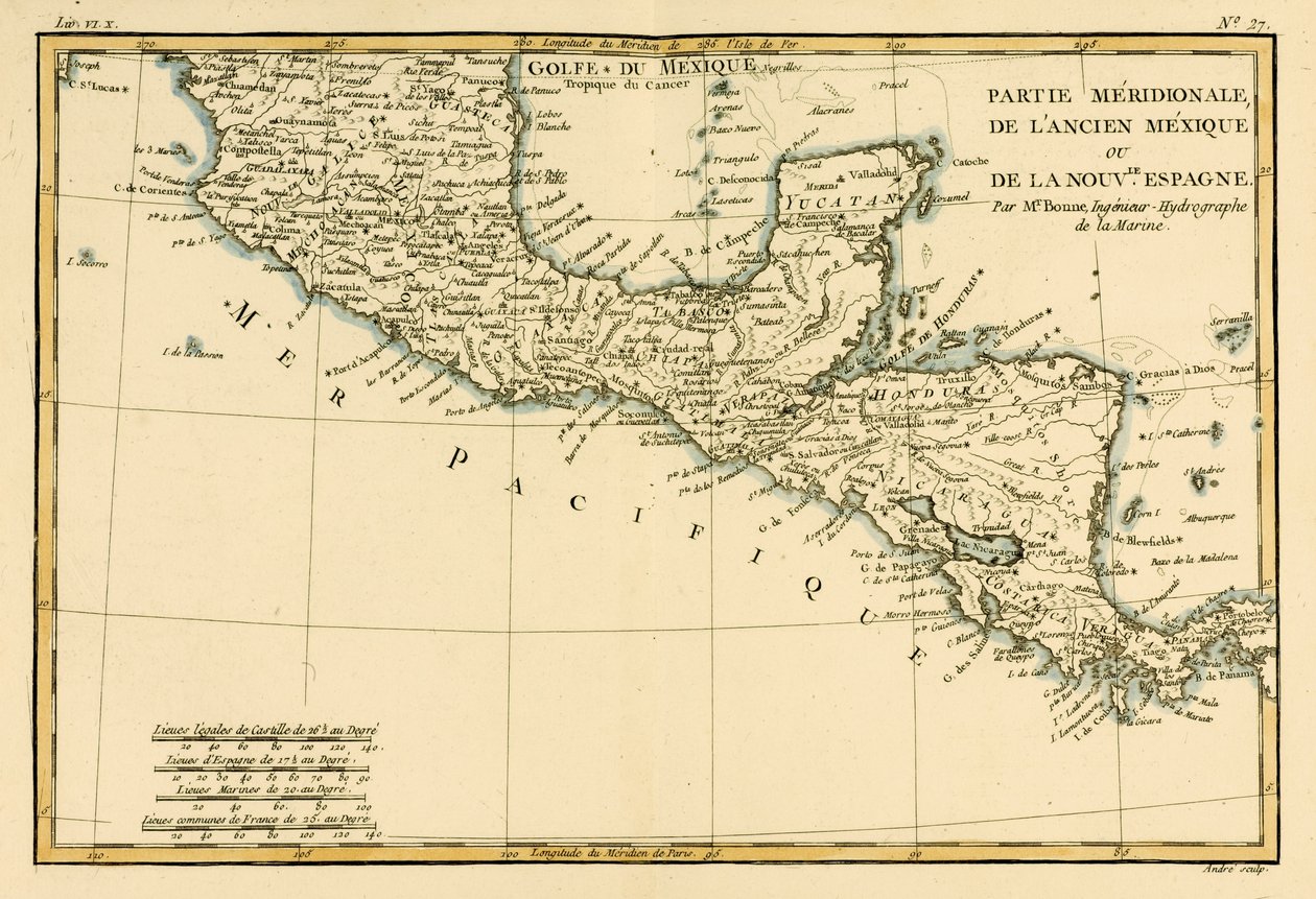 جنوب المكسيك ، من "أطلس جميع أنحاء العالم المعروفة" بقلم غيوم راينال (1713-96) المنشور جنيف ، 1780 بواسطة تشارلز ماري ريغوبرت بون