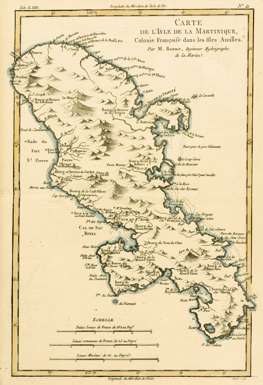 جزيرة مارتينيك ، من "أطلس جميع أنحاء العالم المعروفة" بقلم غيوم راينال (1713-96) المنشور عام 1780 بواسطة تشارلز ماري ريغوبرت بون