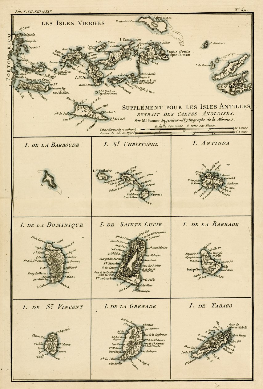 جزر فيرجن ، من "أطلس جميع الأجزاء المعروفة في العالم" بقلم غيوم راينال (1713-96) ، تم نشره JL Pellet ، جنيف ، 1780 بواسطة تشارلز ماري ريغوبرت بون