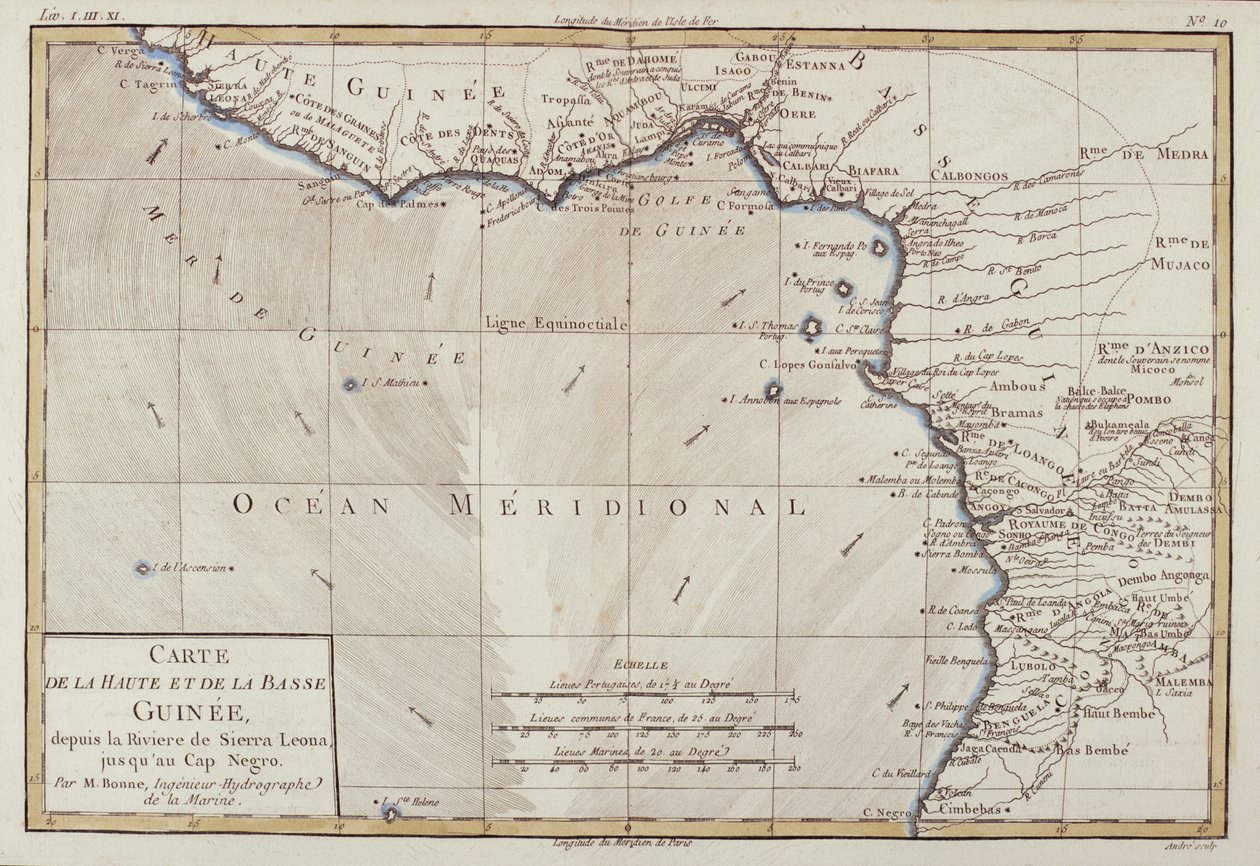 غرب أفريقيا ، من "أطلس جميع الأجزاء المعروفة في العالم" بقلم غيوم راينال (1713-96) المنشورة جنيف ، 1780 بواسطة تشارلز ماري ريغوبرت بون