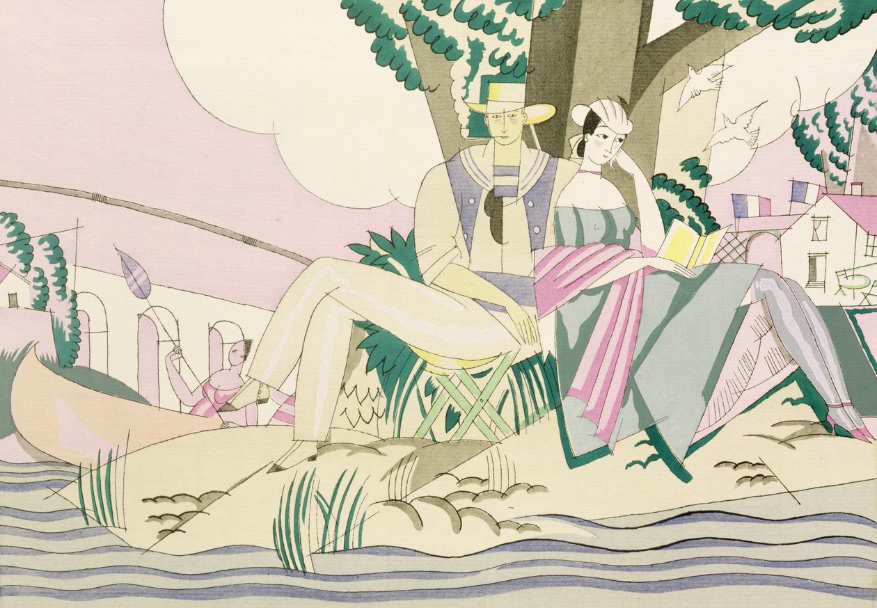 مشهد نزهة وصيد ، c.1920 (استنسل على ورق) بواسطة تشارلز مارتن