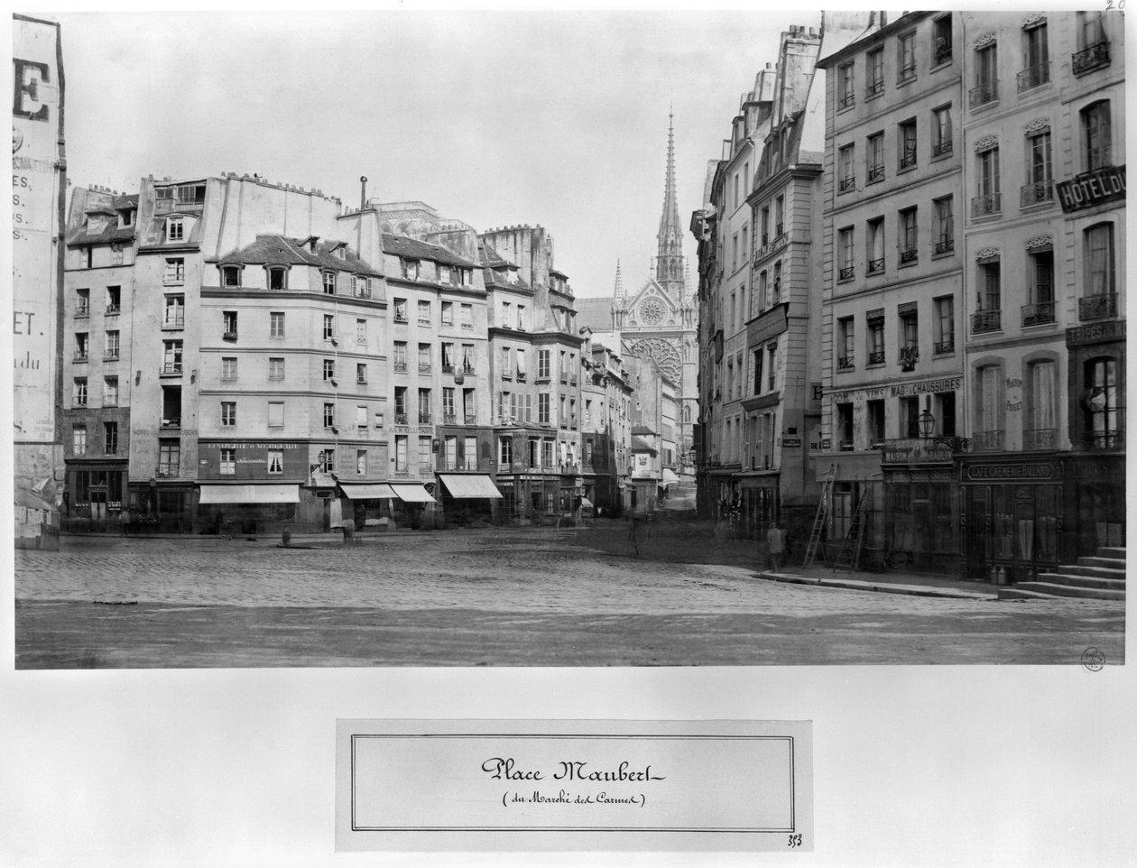 Place Maubert من Marche des Carmes ، باريس 1858-78 (صورة بيضاء) بواسطة تشارلز مارفيل