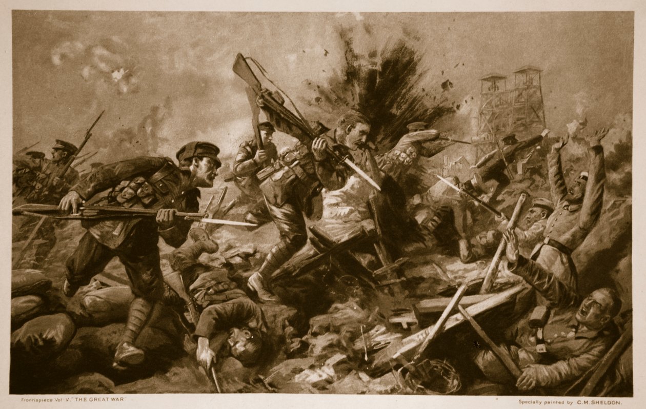 الشحن عبر الخنادق الألمانية في لوس ، 25 سبتمبر 1915 ، 1914-1919 بواسطة تشارلز ميلز شيلدون
