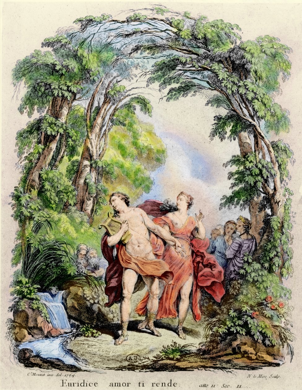 Orpheus يقود Eurydice خارج الجحيم ، توضيح لأوبرا Orpheus و Eurydice بقلم كريستوف فون غلوك (1714-1777) ، 1764 بواسطة تشارلز مونيه