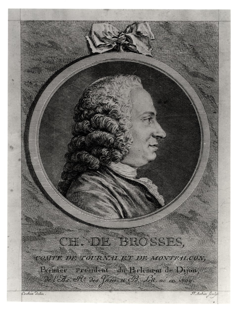 تشارلز دي بروسيس (1709-77) ، كونت تورناي ومونتافوكون ، نقشها أوغسطين دي سانت أوبين (1736-1807) بواسطة تشارلز نيكولاس الثاني كوتشين