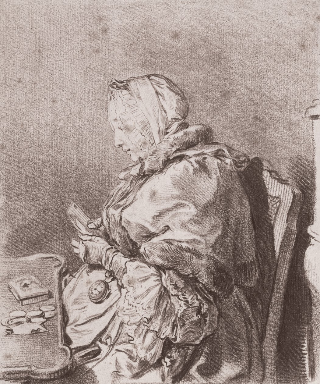 صورة مدام ماري تيريز روديت جوفرين (1699-1777) 1746 (طباشير أحمر على ورق) بواسطة تشارلز نيكولاس الثاني كوتشين