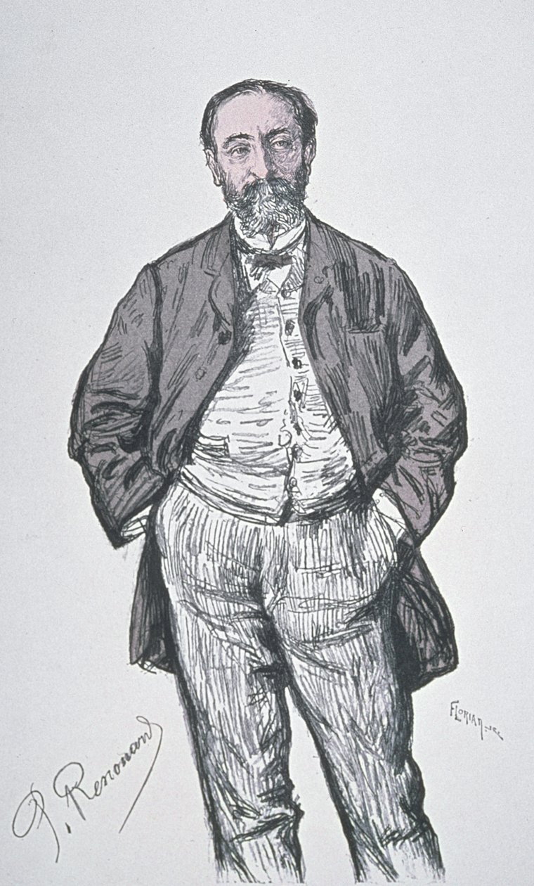 صورة للملحن الفرنسي والناقد الموسيقي تشارلز كاميل سان ساينس (1835-1921) ، نقشها فلوريان من سلسلة "الصور المعاصرة" في "Revue Illustre" بواسطة شارل بول رينوارد