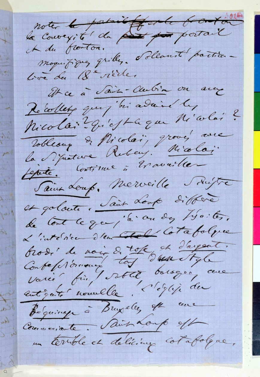 صفحة 302 مكرر من كتيب Baudelaire "Pauvre Belgique" الذي يصف رحلته إلى نامور ، 1864 (حبر على ورق) بواسطة تشارلز بيير بودلير