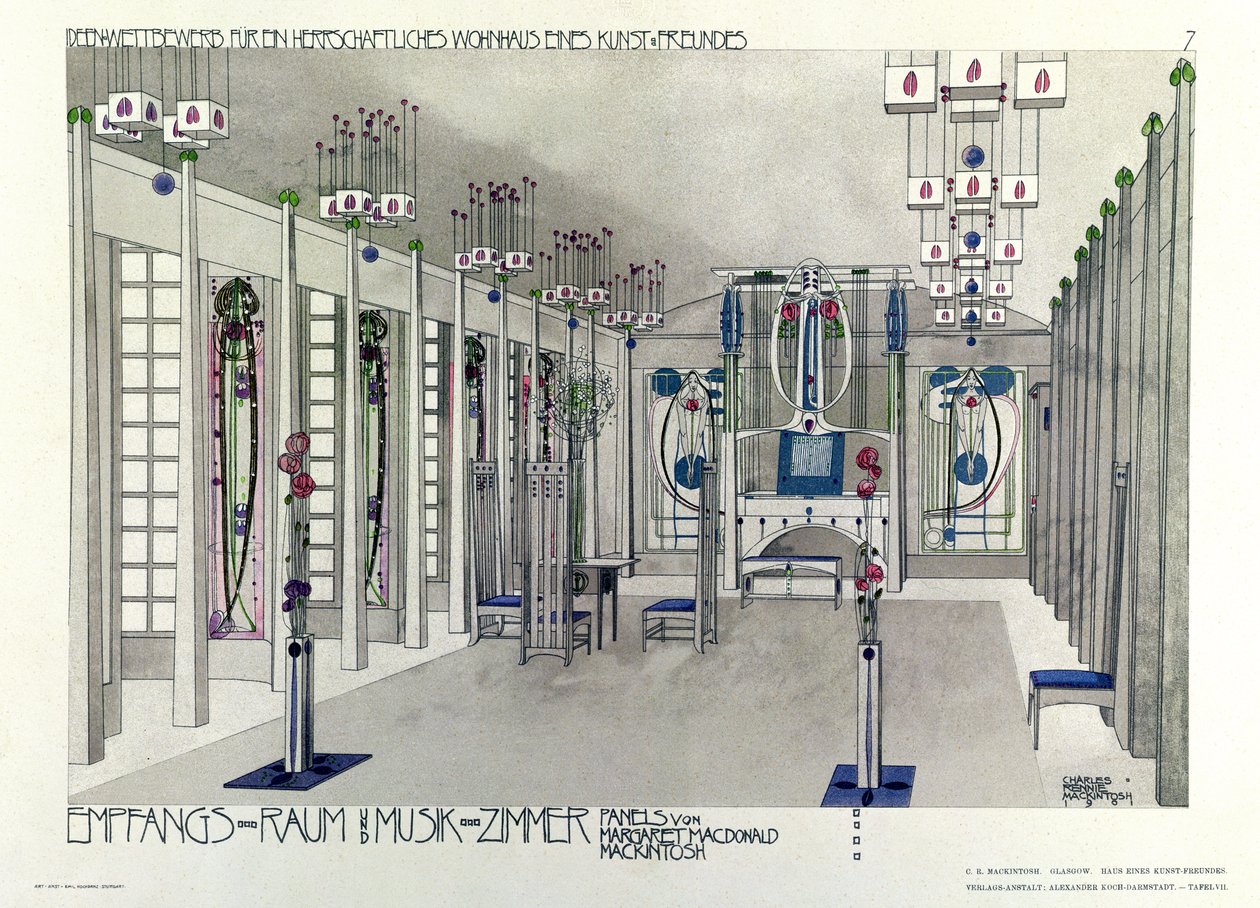 تصميم لغرفة موسيقى مع لوحات لمارجريت ماكدونالد ماكينتوش (1865-1933) 1901 بواسطة تشارلز ريني ماكينتوش