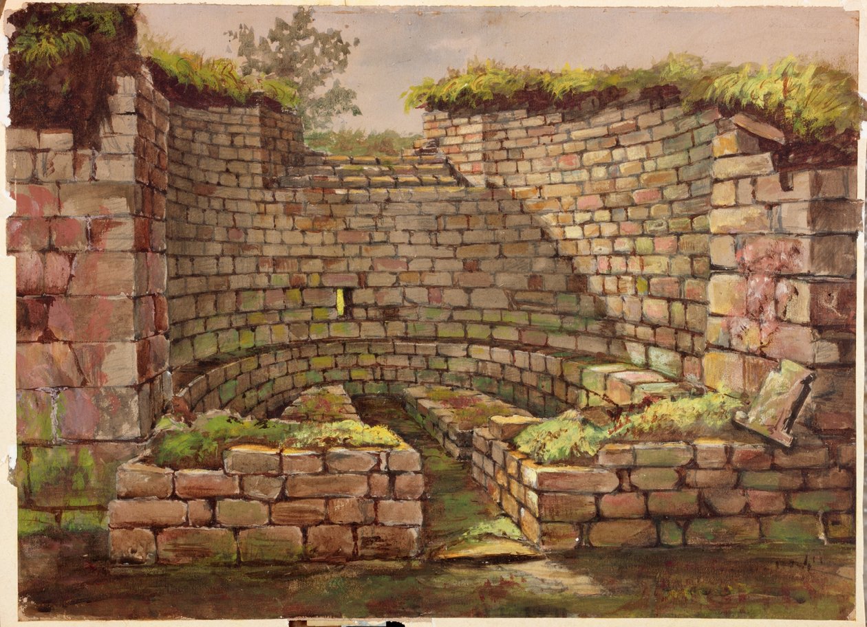 أحد المباني في الحفريات بالقرب من النهر ، Cilurnum (لون الجسم ، قلم رصاص ومرحاض على ورق) بواسطة تشارلز ريتشاردسون