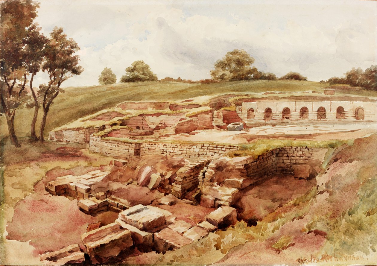 الحمامات الرومانية ، Chesters ، North Tyne (North View) (لون الجسم ، قلم رصاص ومرحاض على ورق) بواسطة تشارلز ريتشاردسون
