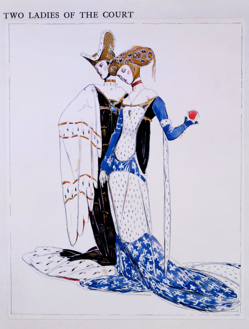 تصاميم أزياء لسيدات من المحكمة ، شخصيات من "St Joan" لجورج برنارد شو ، c.1924 (مرحاض وقلم رصاص على الورق) بواسطة تشارلز ريكيتس
