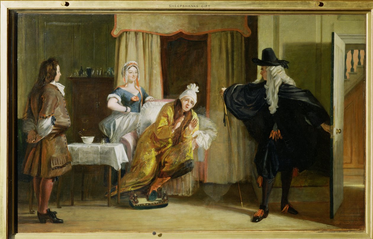 مشهد من فيلم "Le Malade Imaginaire" لموليير (1622-73) بواسطة تشارلز روبرت ليزلي