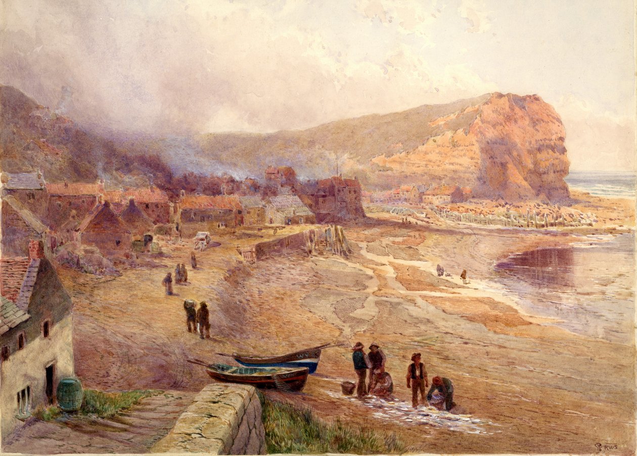 Staithes (ألوان مائية على البطاقة) بواسطة تشارلز روبرتسون