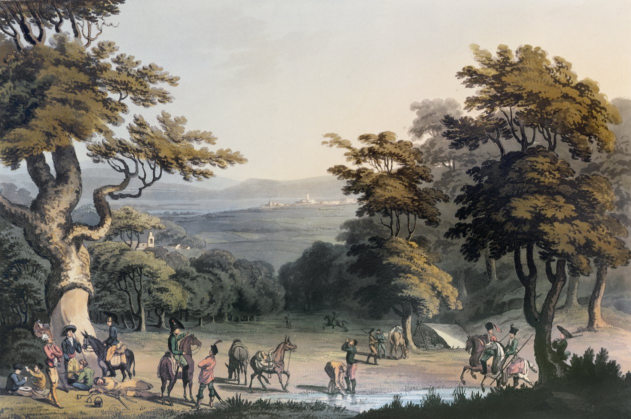 صورة بعيدة لسيوداد رودريغو مأخوذة من خشب البلوط بالقرب من قرية إسبيجا ، 1813 بواسطة تشارلز تورنر
