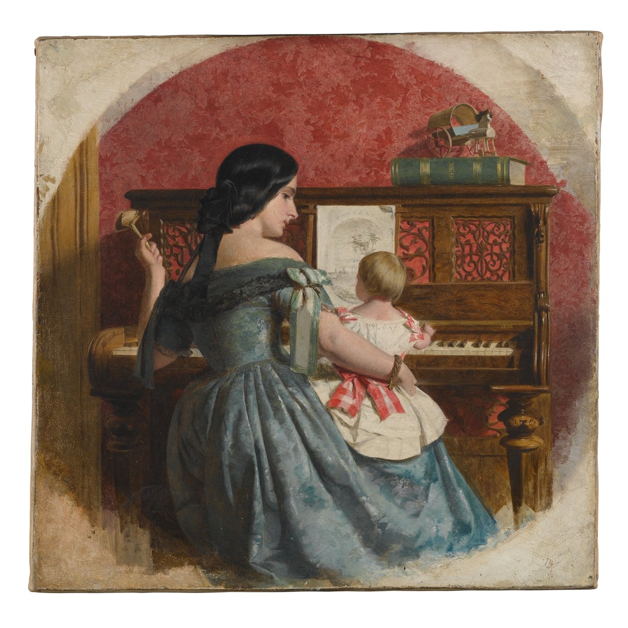 الداخلية الداخلية مع أم وطفل يجلسان على البيانو ، c.1860 بواسطة تشارلز ويست كوب
