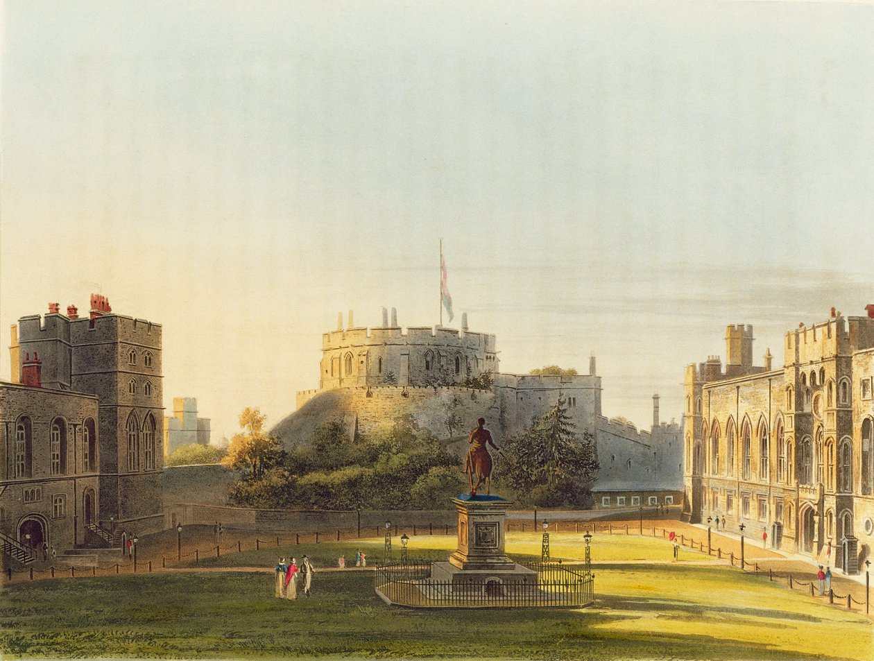The Upper Ward ، قلعة وندسور ، من "المساكن الملكية" ، نقشها توماس ساذرلاند (مواليد 1785) ، حانة. بقلم ويليام هنري باين (1769-1843) ، 1819 (أكواتينت) بواسطة تشارلز وايلد