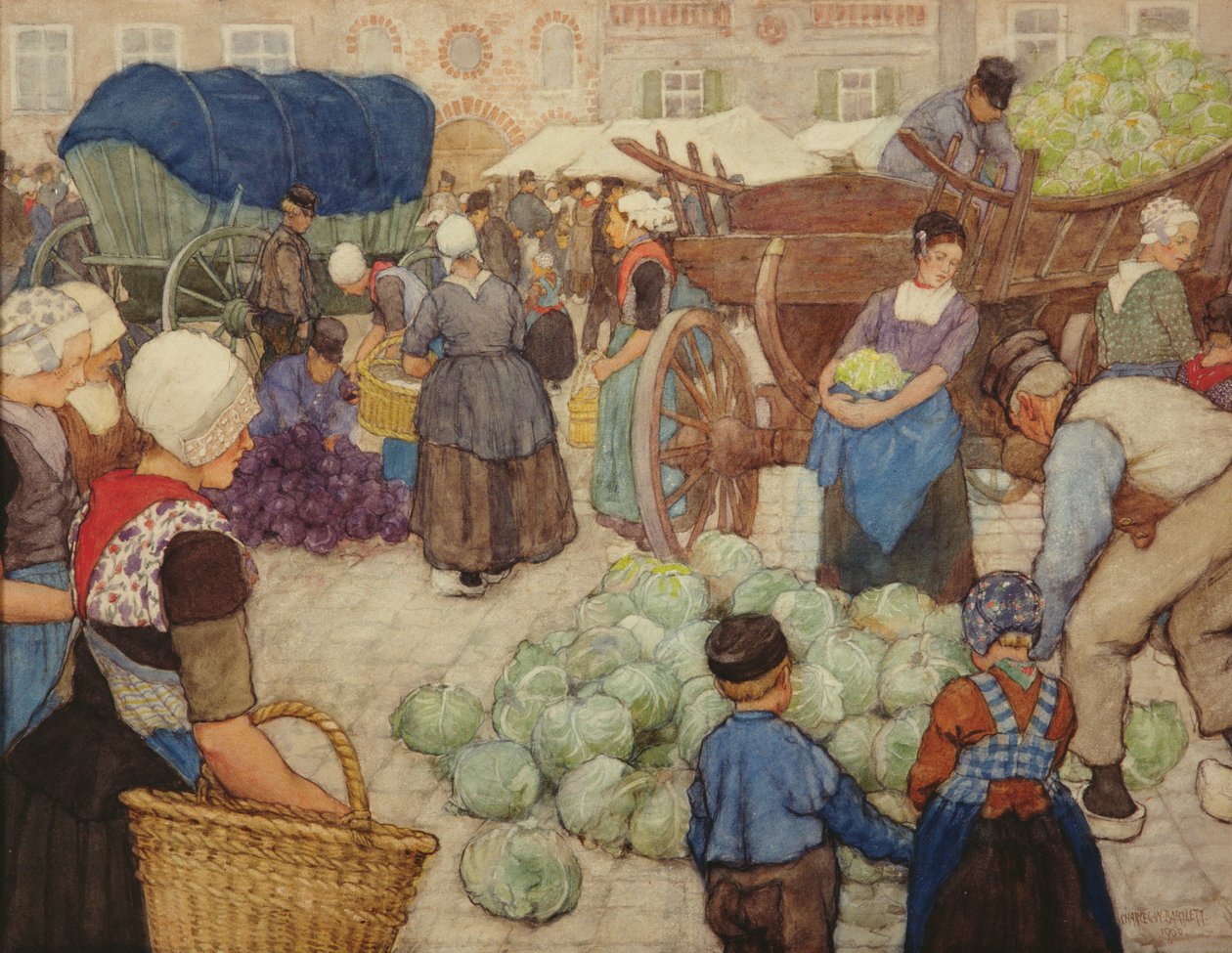 السوق الأخضر ، بائعو الملفوف ، 1900 (مرحاض على ورق) بواسطة تشارلز وليام بارتليت