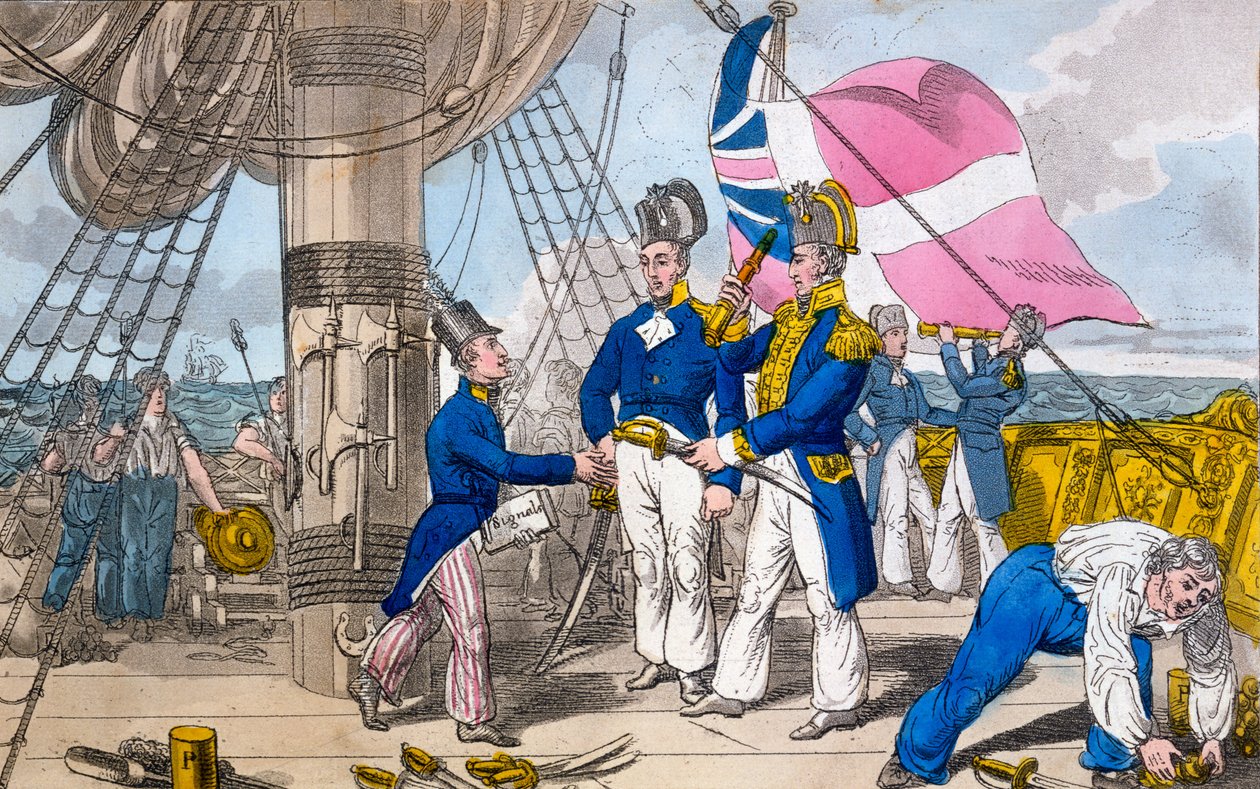 The Quarter Deck before Battle ، لوحة من "The Adventures of Johnny Newcome in the Navy" لجون ميتفورد ، 1818 بواسطة تشارلز ويليامز