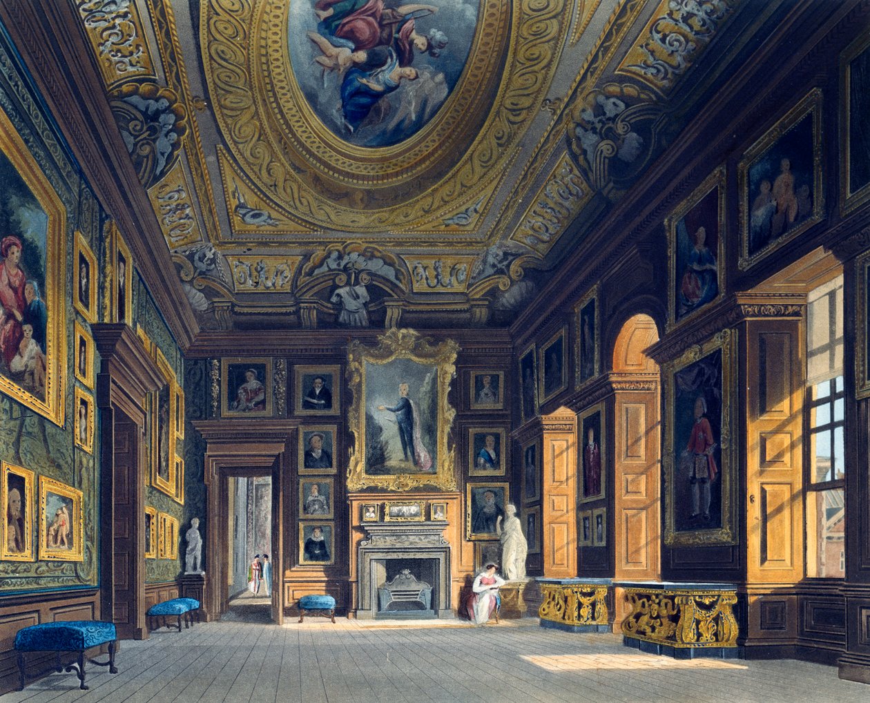 غرفة رسم الملكة كارولين ، نقش لتوماس ساذرلاند (1785-1838) ، بناءً على تصميم تشارلز وايلد (1781-1835) ، من تاريخ المساكن الملكية بواسطة تشارلز (بعد) وايلد