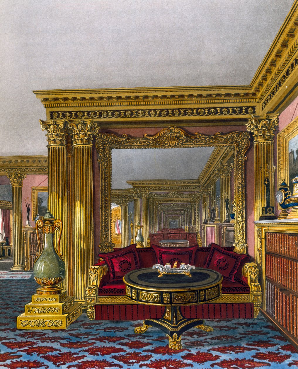 غرفة الرسم الذهبية ، نقش ويليام جيمس بينيت (1787-1844) ، بناءً على تصميم تشارلز وايلد (1781-1835) ، من تاريخ المساكن الملكية بواسطة تشارلز (بعد) وايلد