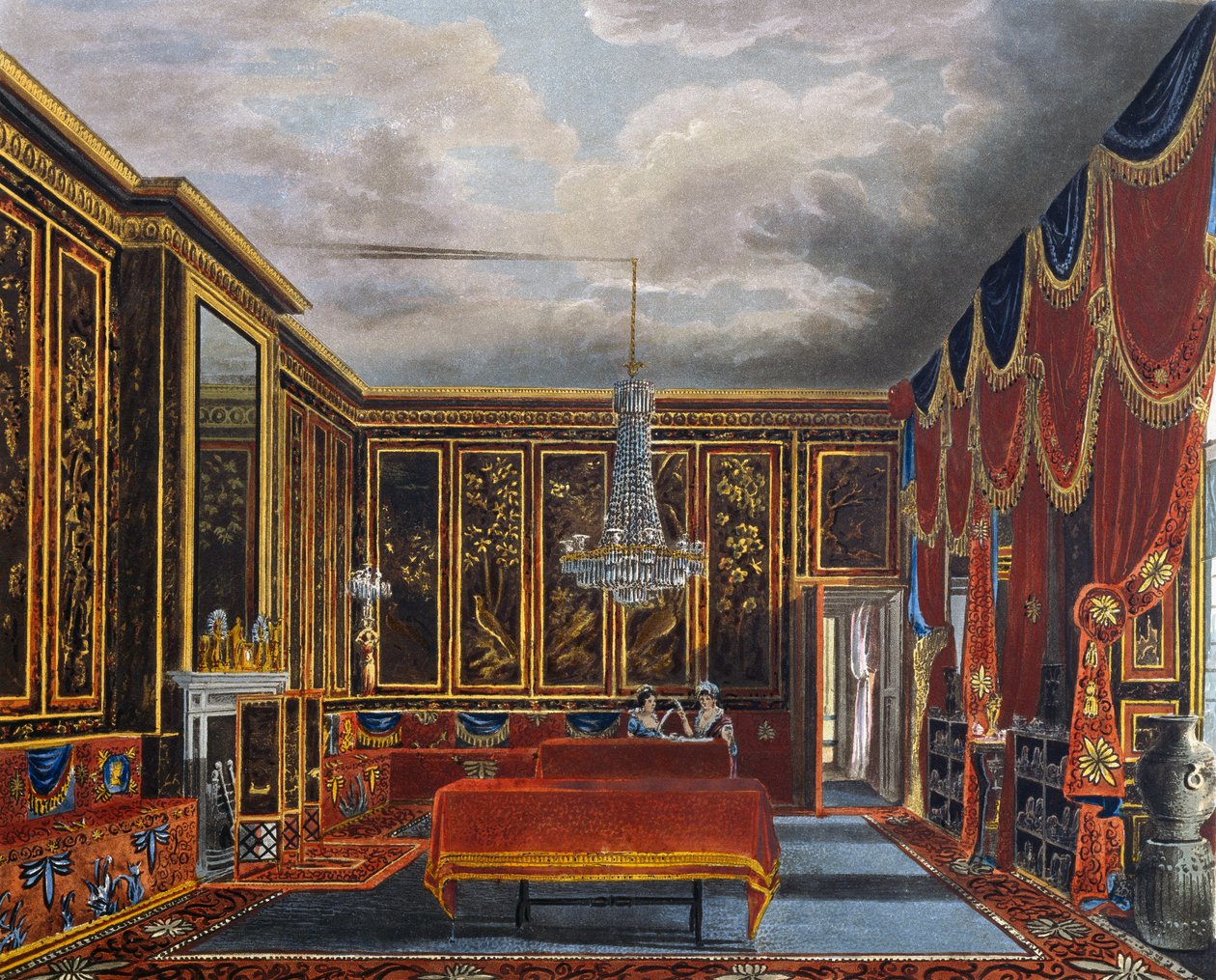 غرفة يابانية ، نقش لريتشارد ريف (مواليد 1780) ، بناءً على تصميم تشارلز وايلد (1781-1835) ، من تاريخ المساكن الملكية بواسطة تشارلز (بعد) وايلد