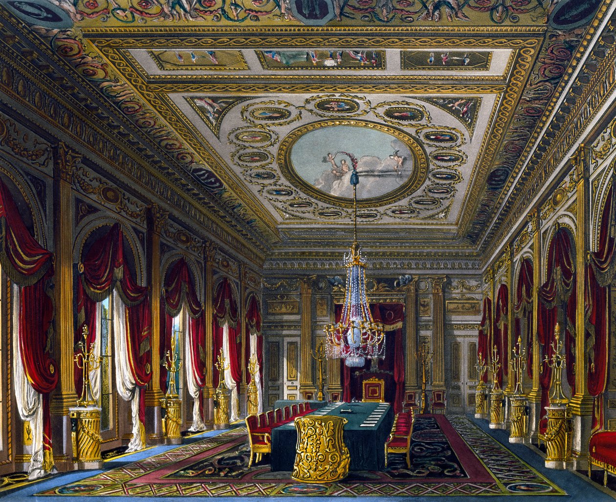 غرفة العرش ، نقش لتوماس ساذرلاند (1785-1838) ، بناءً على تصميم تشارلز وايلد (1781-1835) ، من تاريخ المساكن الملكية بواسطة تشارلز (بعد) وايلد